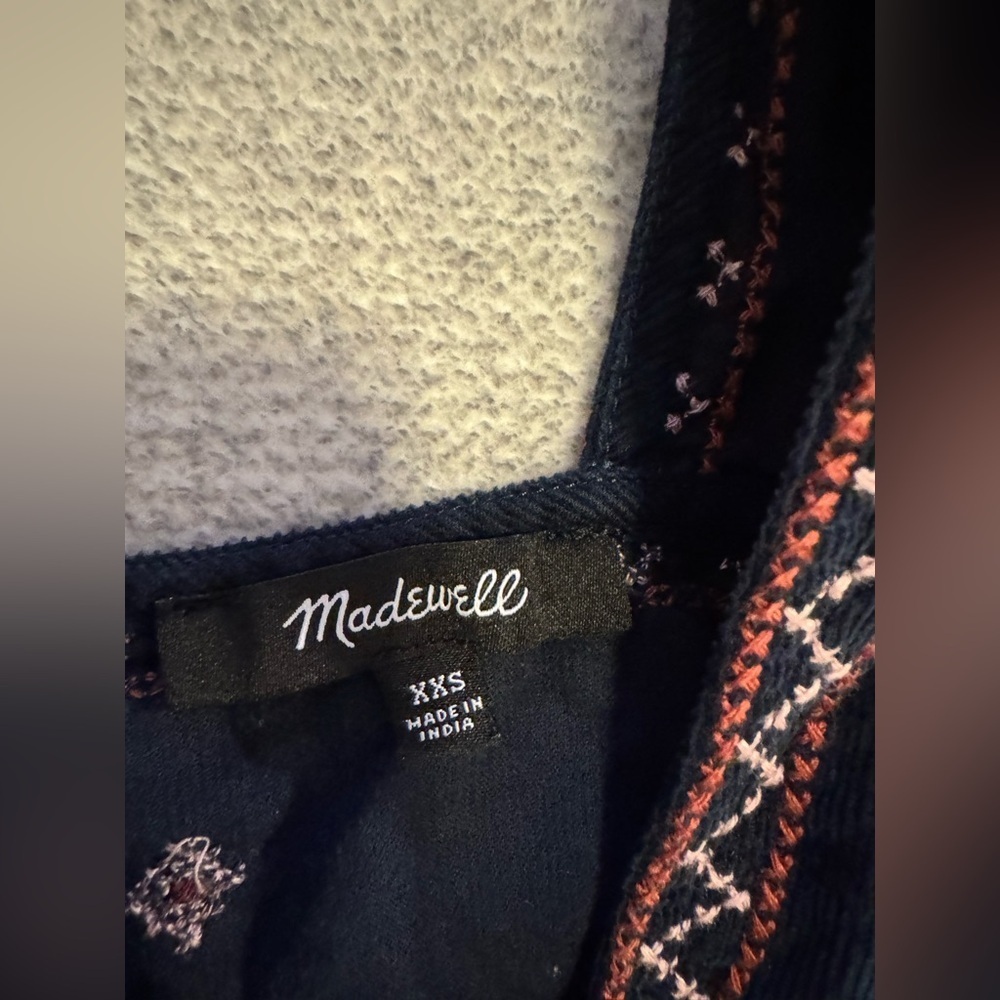 Madewell Navy Corduroy Top with Pink and White Embroidery, XXS - Picture 2 of 6